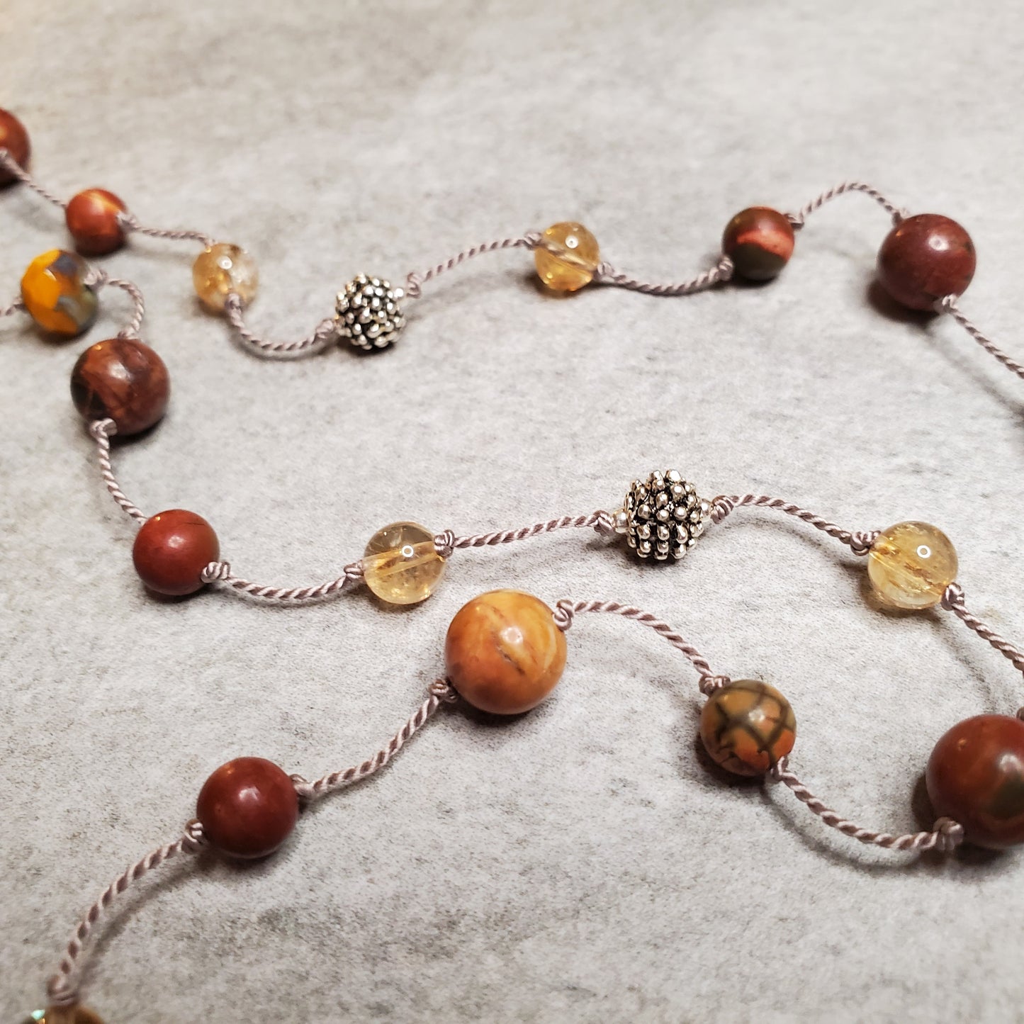 Multi Bead Silk Knotted Tassel Necklace