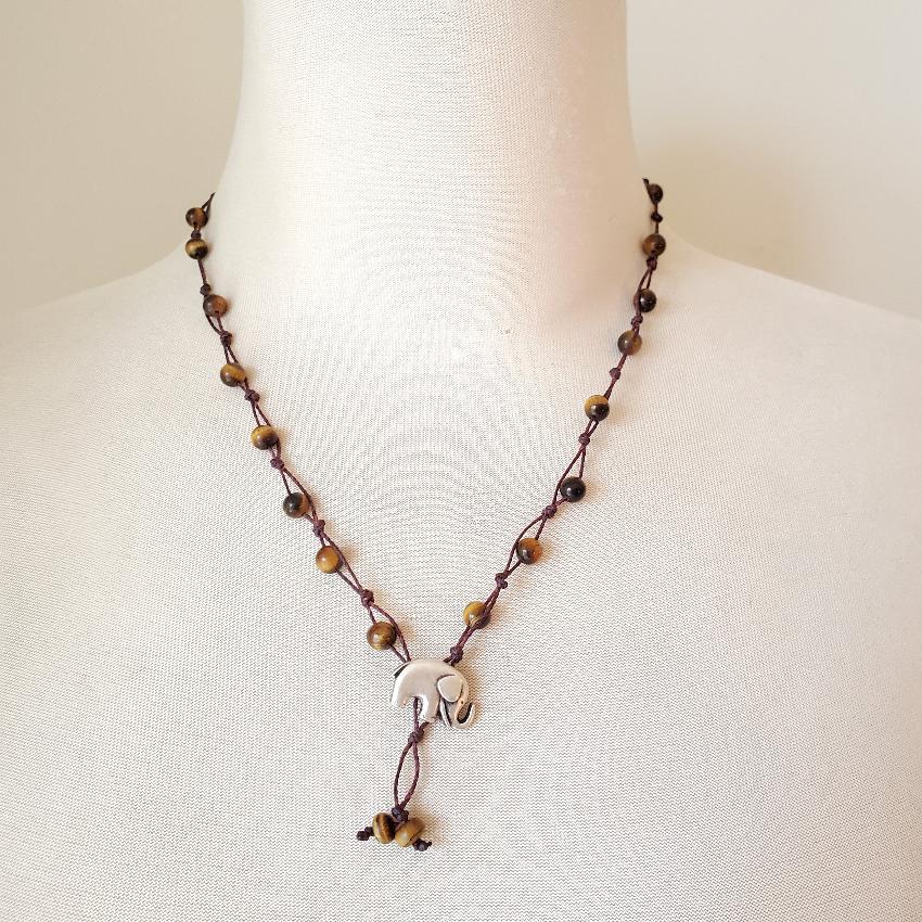 tiger eye knotted necklace on bust