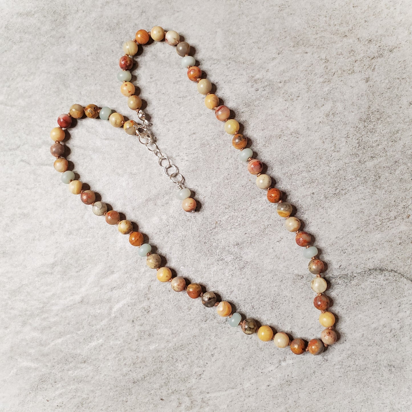Hand knotted Crazy Lace Agate Necklace