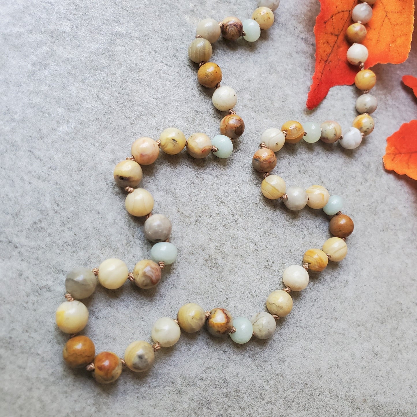 Hand knotted Crazy Lace Agate Necklace