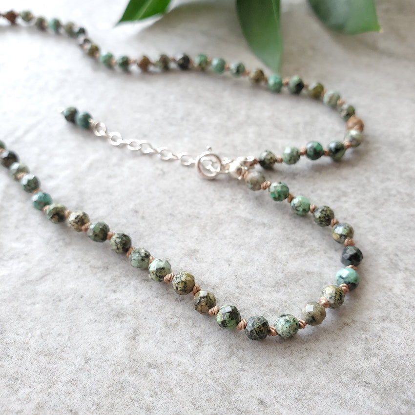 Faceted African Turquoise hand knotted necklace