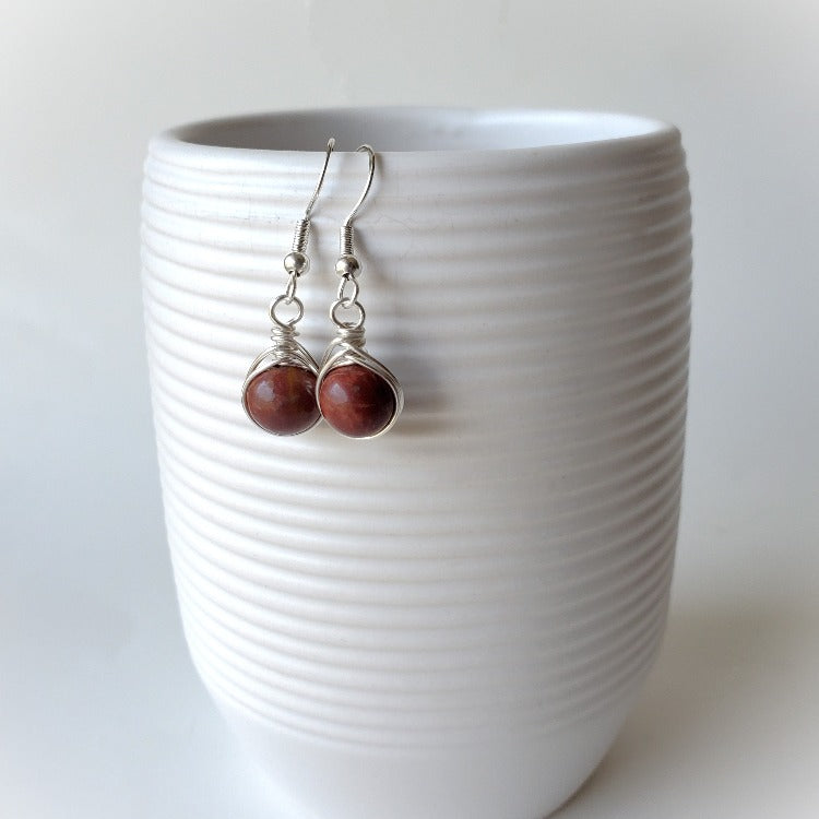 Picasso Jasper herringbone wrap earrings hanging