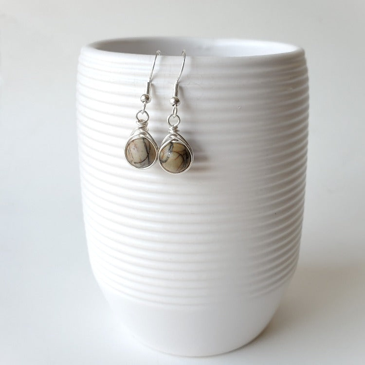 Picasso Jasper herringbone wrap earrings hanging