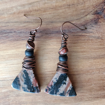 Honey Dendritic wire wrapped copper earrings