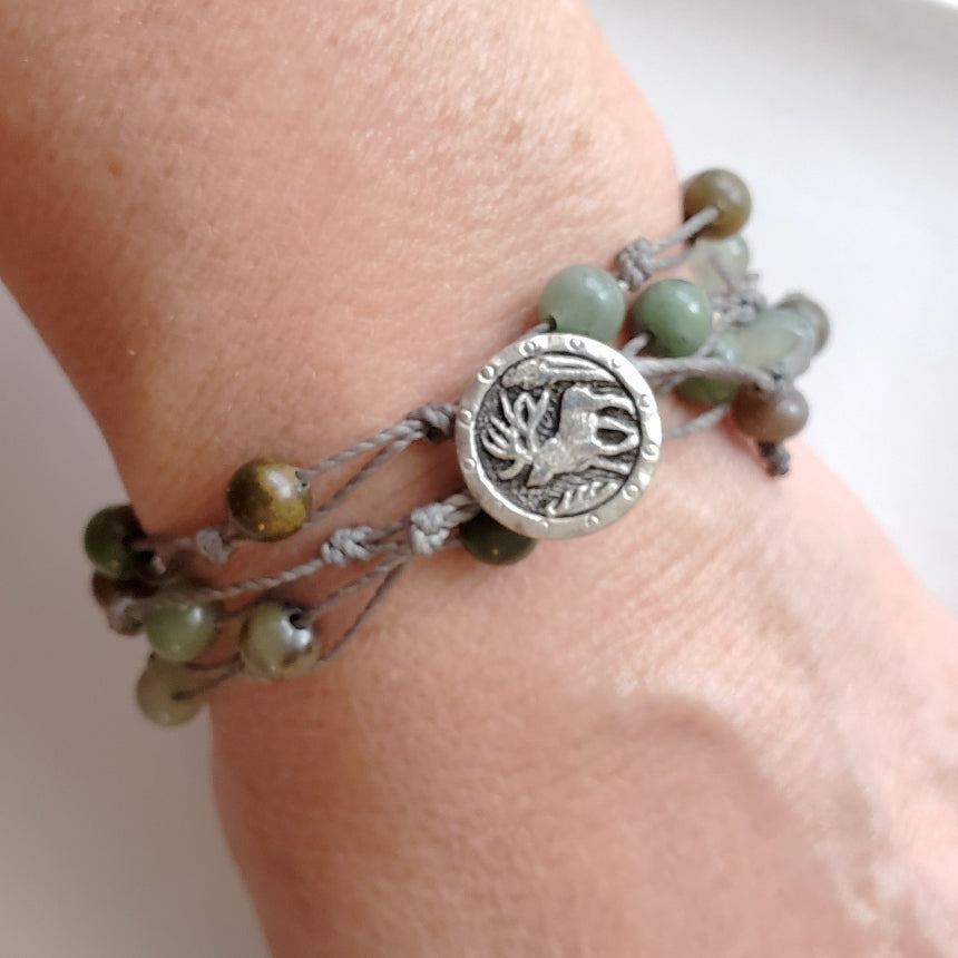 African Jade 3 wrap bracelet on model