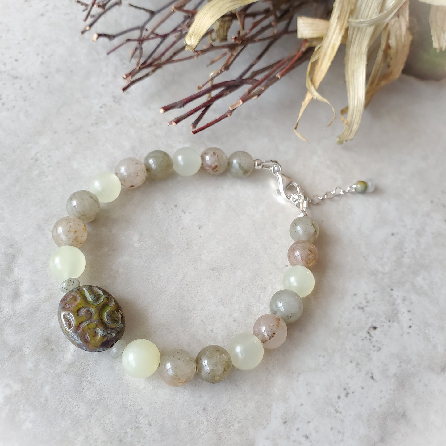 Phantom Quartz with Czech Glass Focal Bracelet