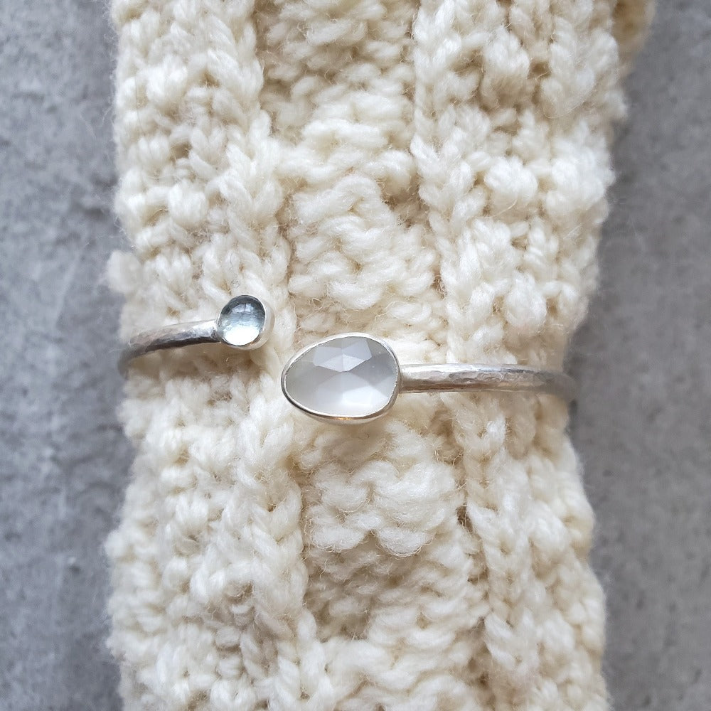 white moonstone and blue topaz cuff bracelet