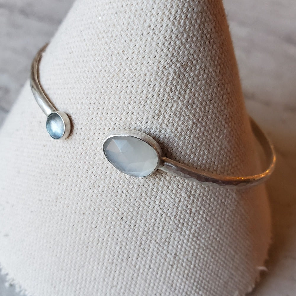 white moonstone and blue topaz cuff bracelet