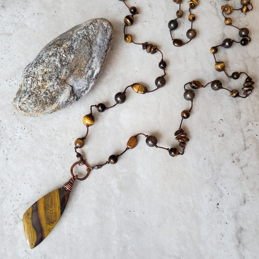 Tiger Eye long knotted necklace