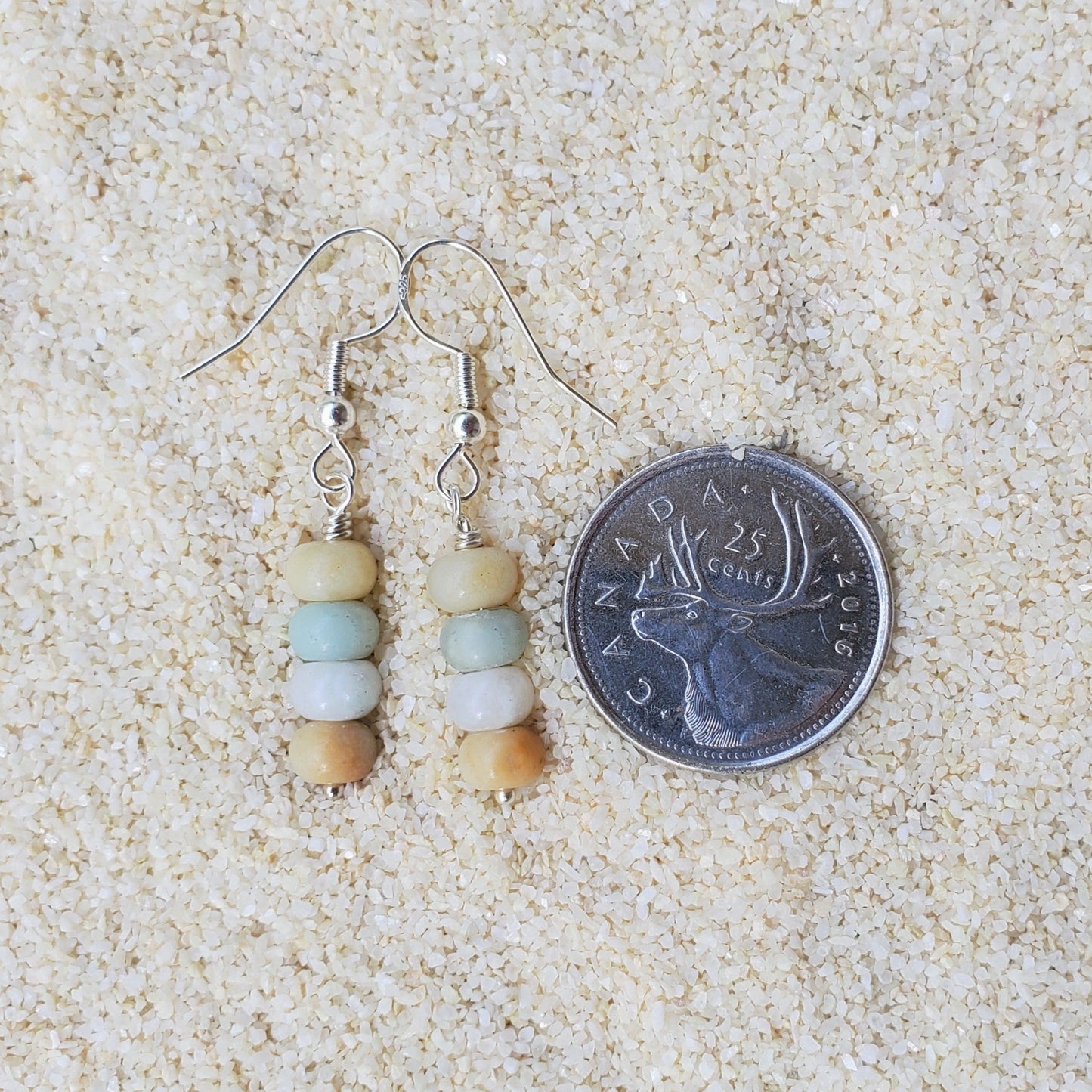 Amazonite rondelle earrings on sterling silver ear wires measurement