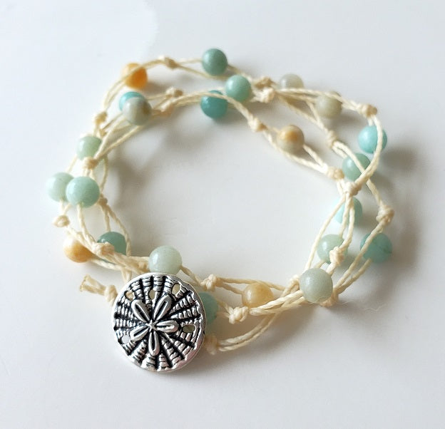Hand knotted Amazonite 3 wrap bracelet