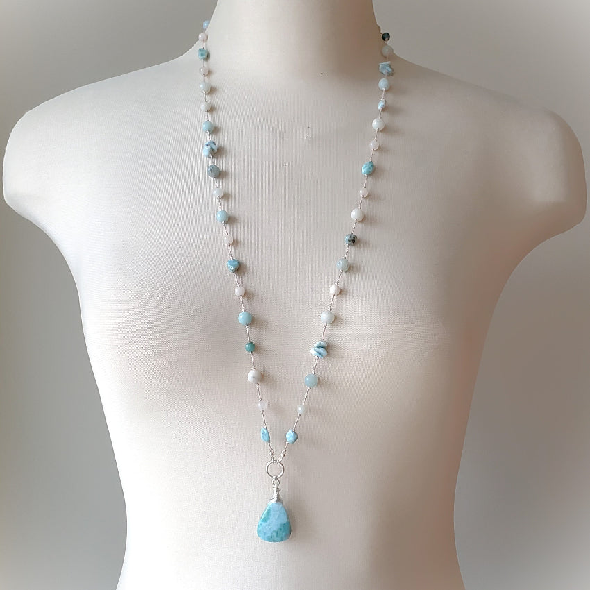 Larimar & Amazonite knotted necklace