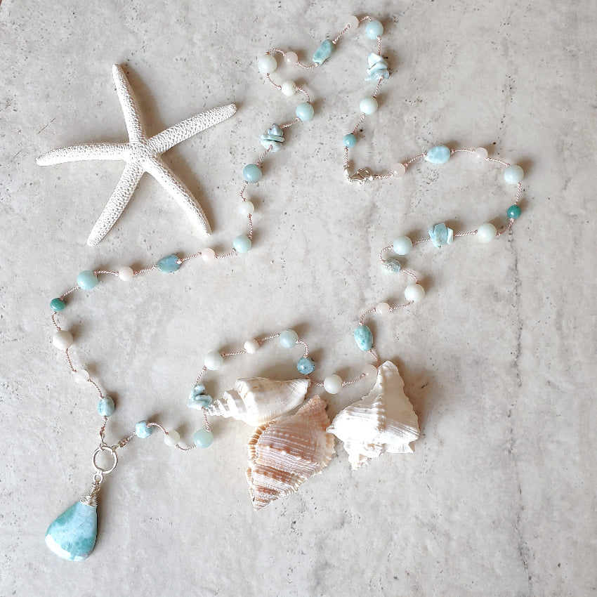 Larimar & Amazonite knotted necklace