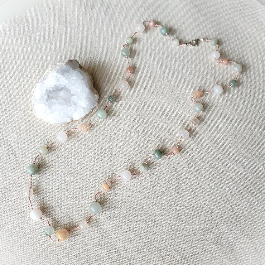 Spring Blossom Multi Gemstone Silk Knotted Necklace