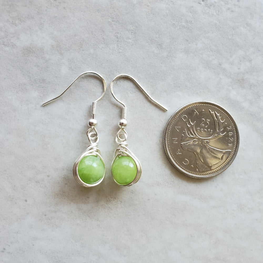 Peridot earrings with herringbone wrapped design