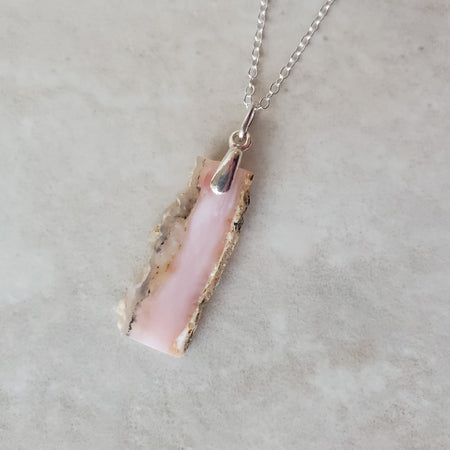 Pink opal nugget pendant necklace