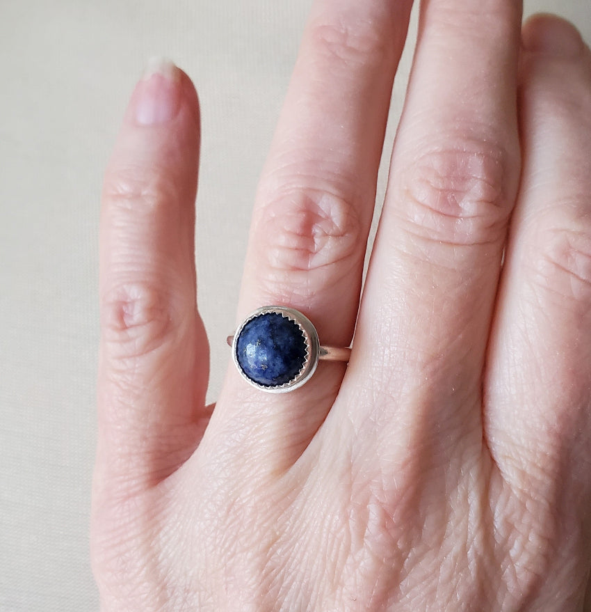 Lapis Lazuli silversmith ladies ring on model