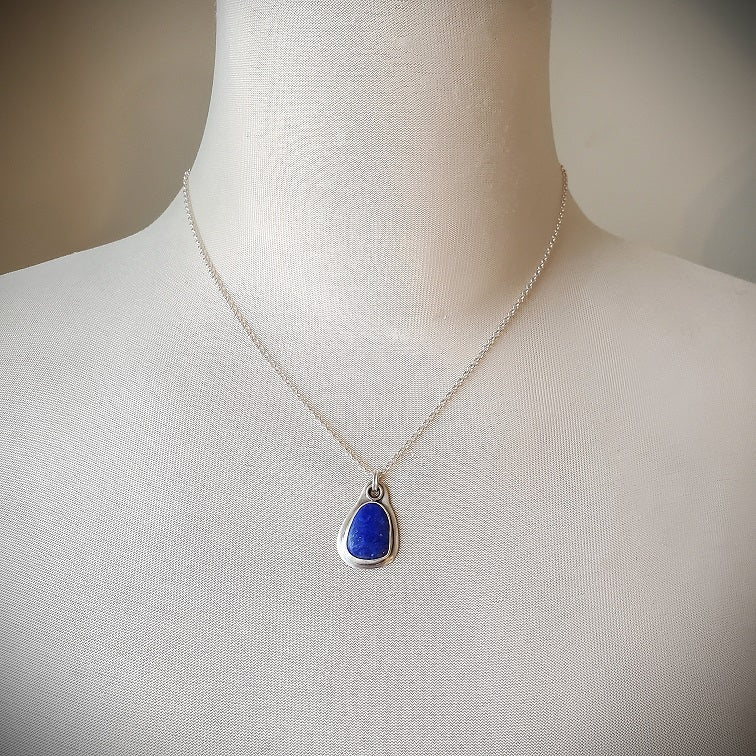 Freeform Lapis Lazuli Metalsmith Necklace on bust