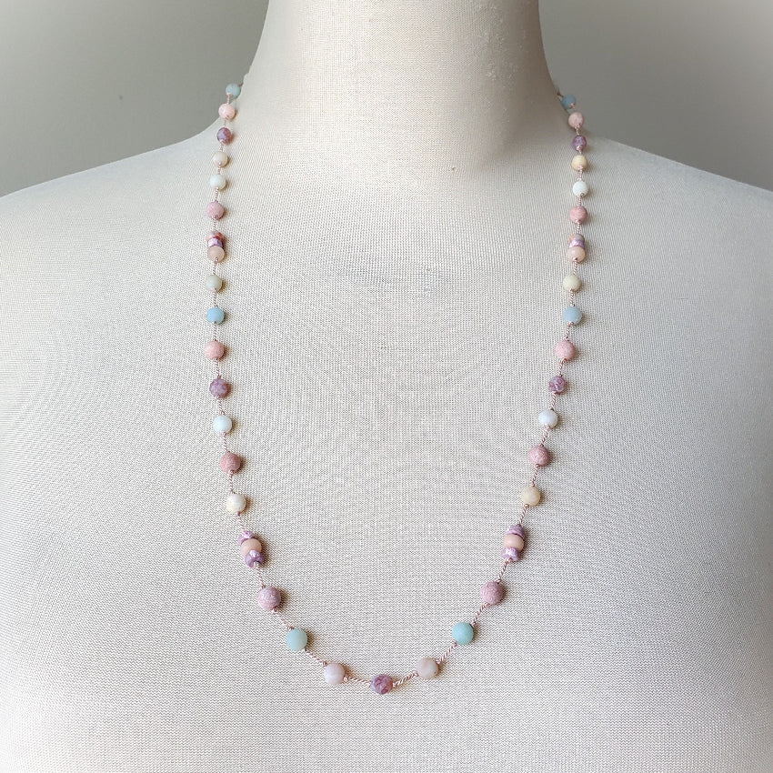 multi gemstone hand knotted necklace on bust