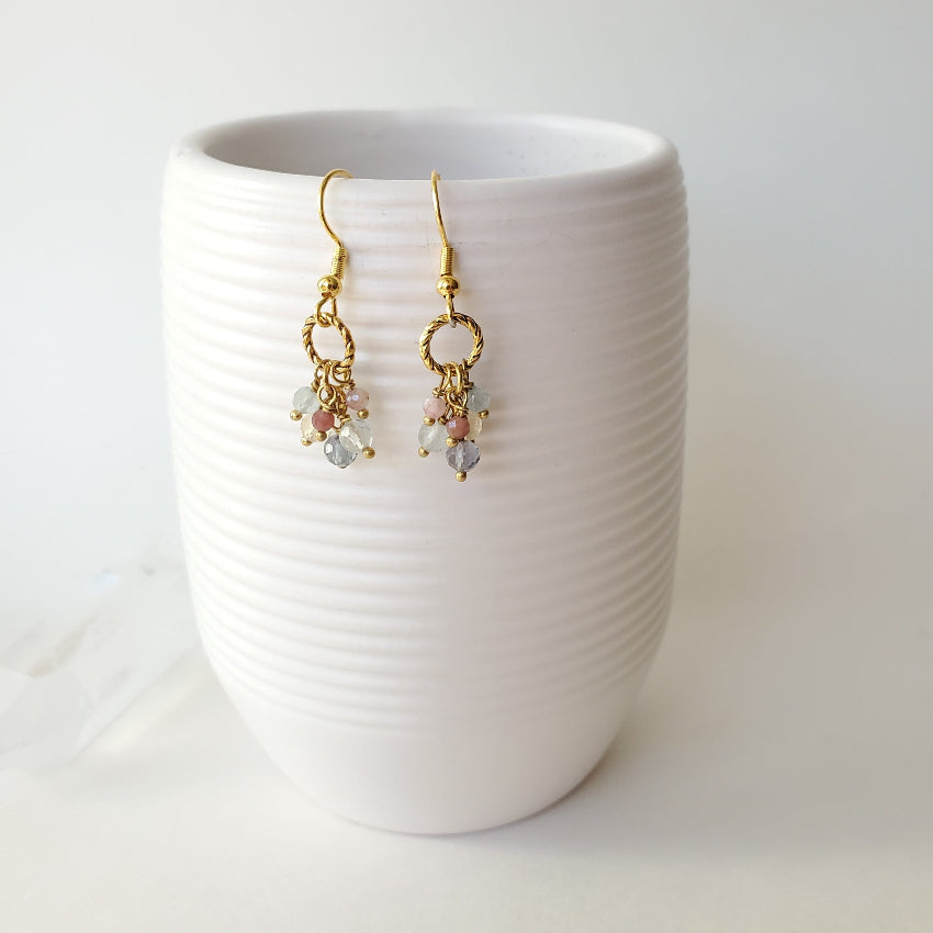 faceted Tourmaline cluster earrings hanging