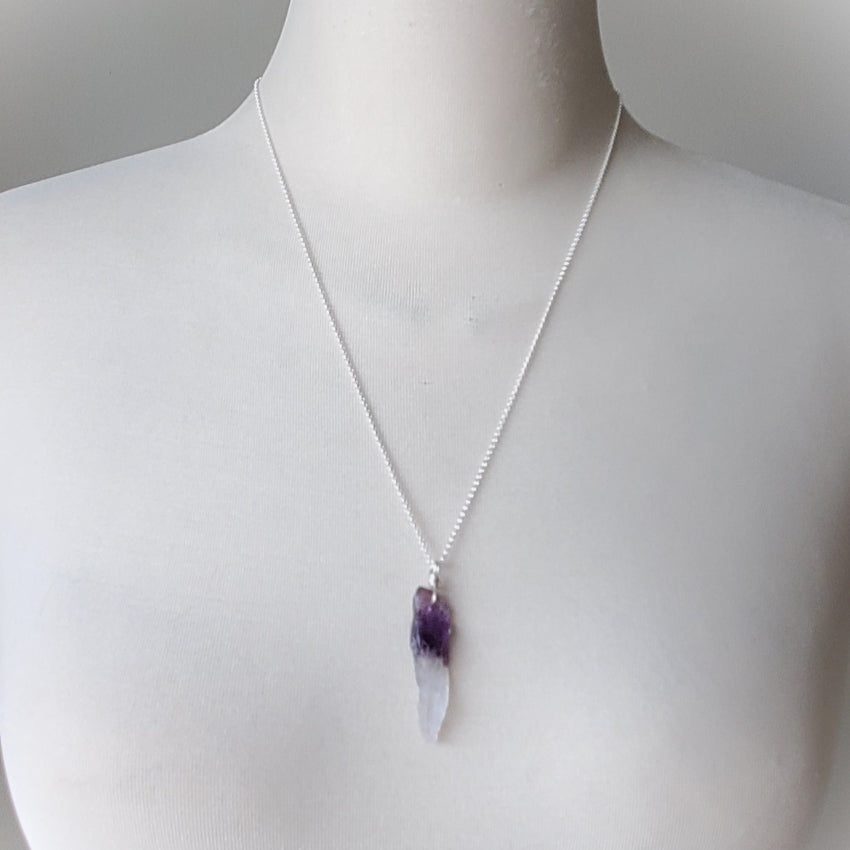 Chevron Amethyst point pendant necklace on bust