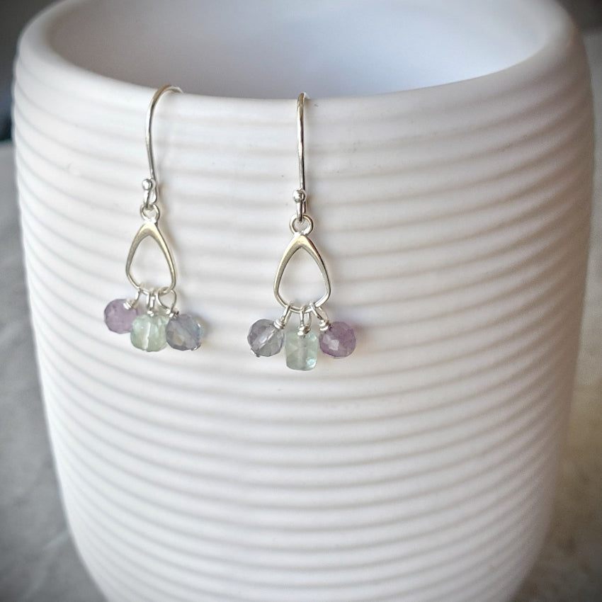 Faceted Fluorite dangle silver earrings hanging