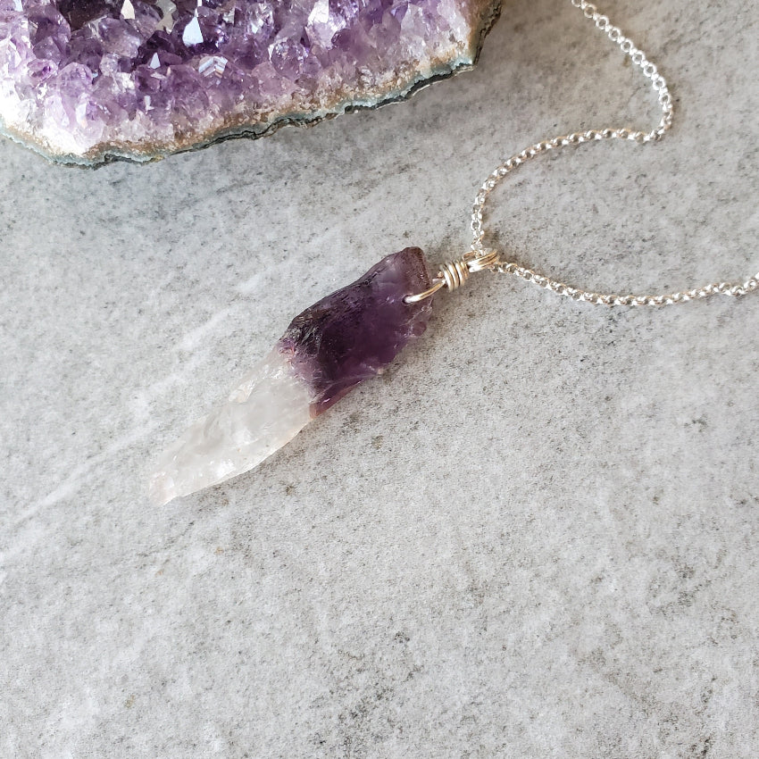 Chevron Amethyst point pendant necklace