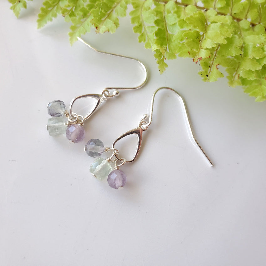 Faceted Fluorite dangle silver earrings