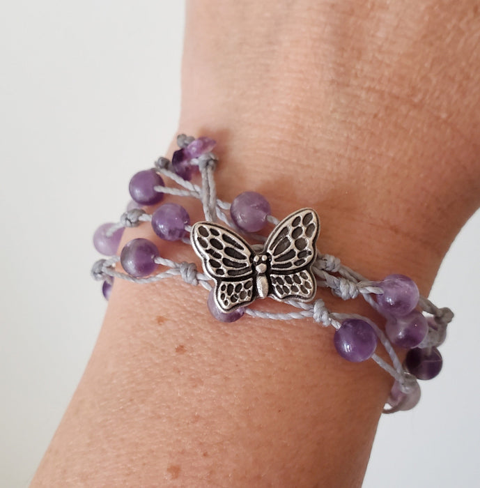 Amethyst 3 wrap bracelet on model