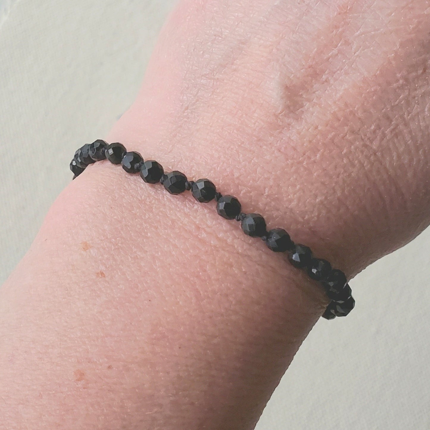 Faceted Black Tourmaline Knotted Bracelet