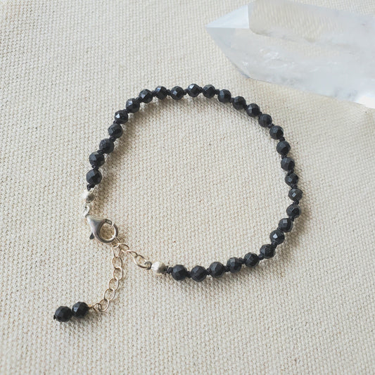 Faceted Black Tourmaline Knotted Bracelet