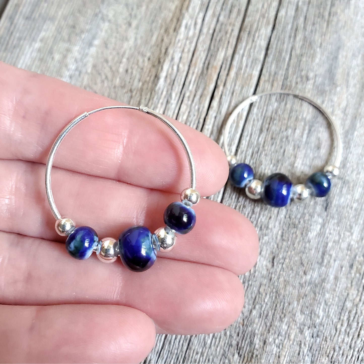 Ceramic & Sterling Silver Hoop Earrings