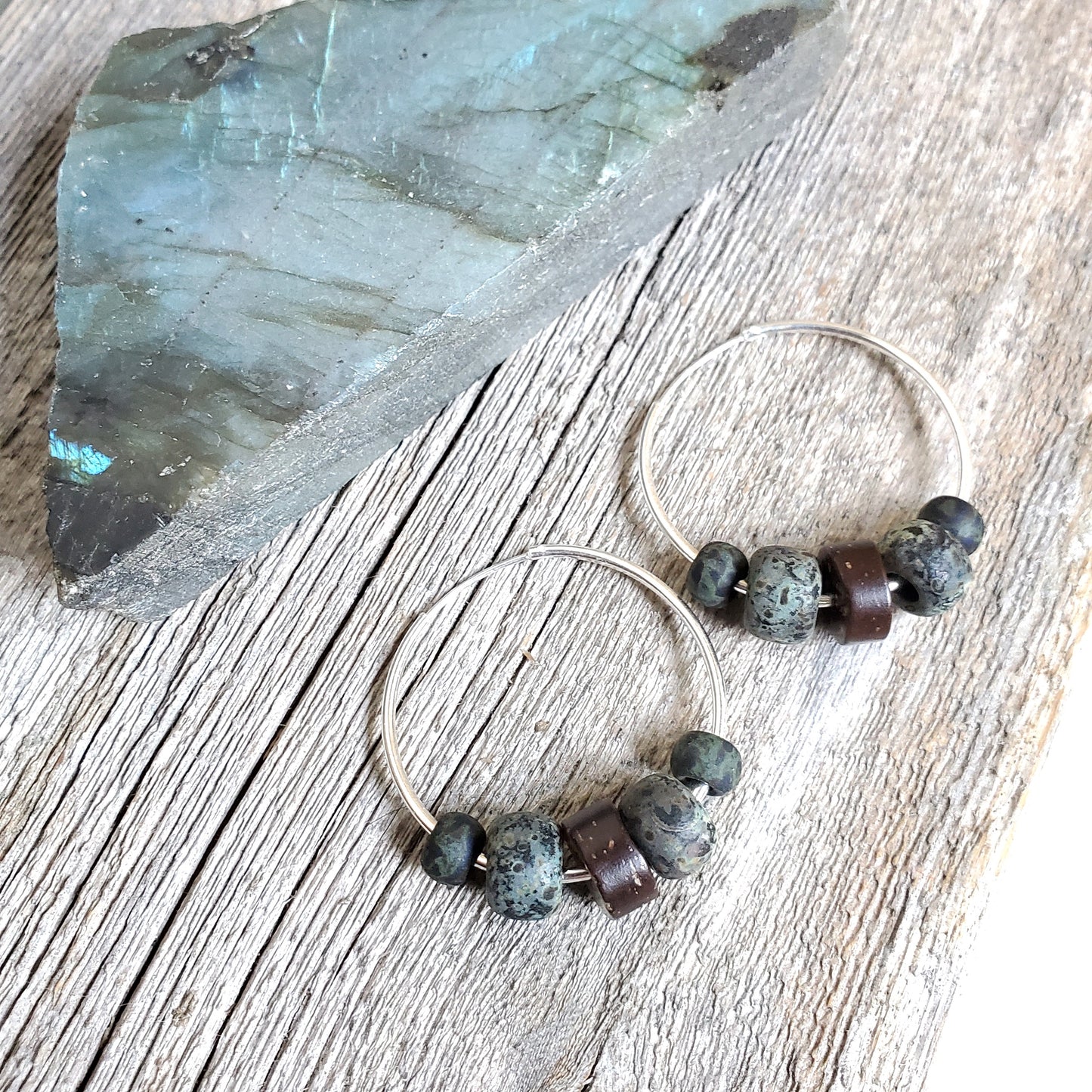 Czech Glass Sterling Silver Hoop Earrings