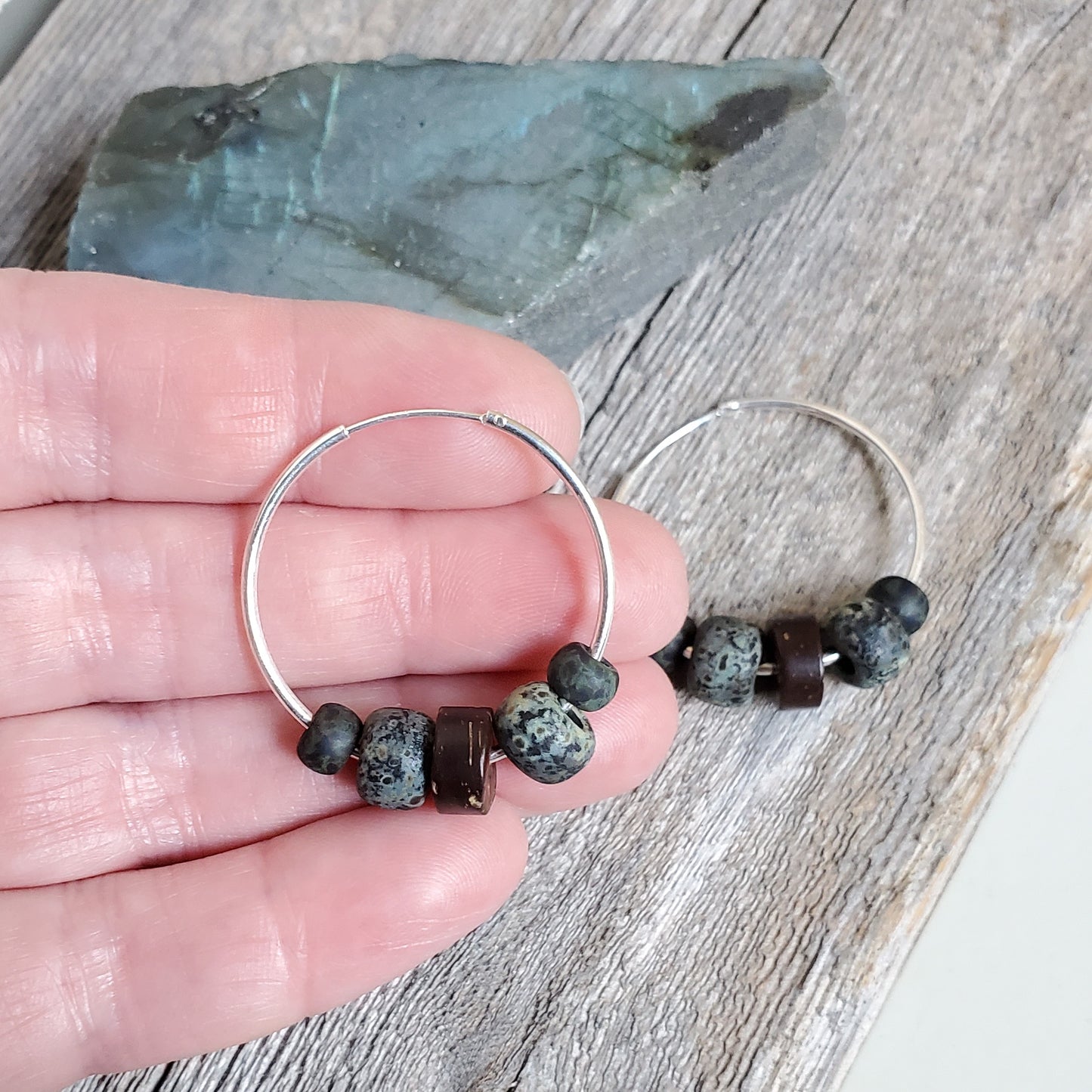 Czech Glass Sterling Silver Hoop Earrings