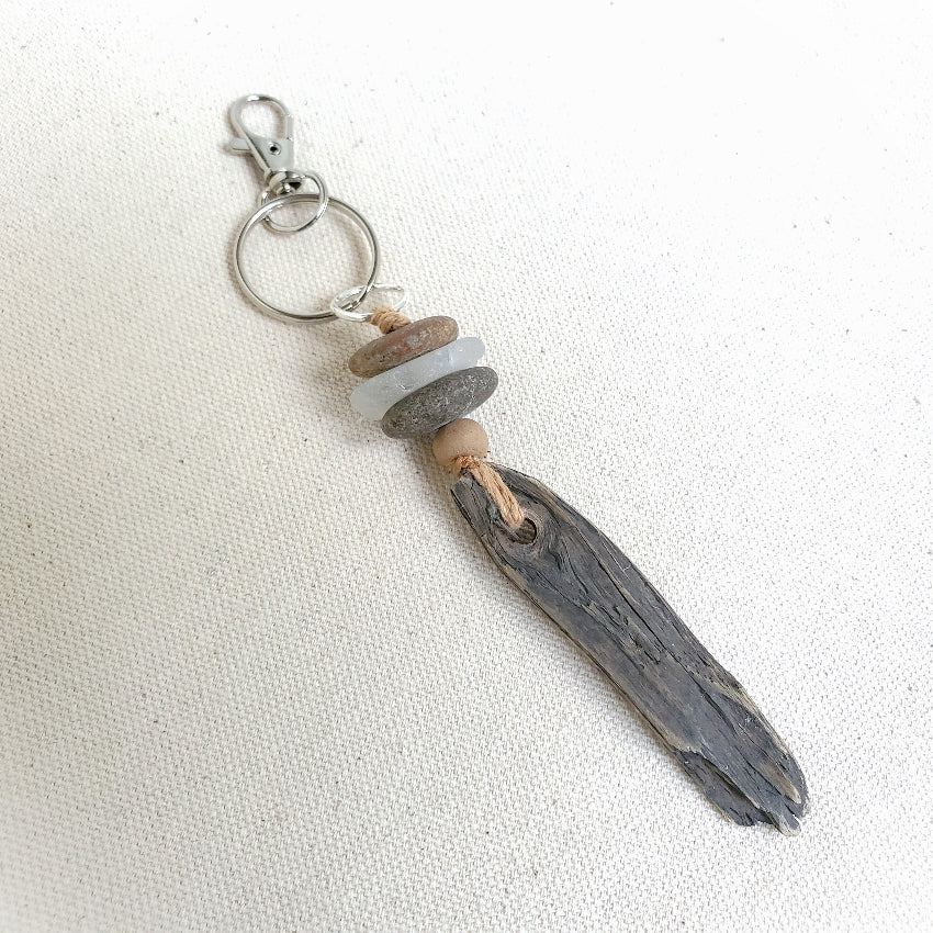 driftwood beach rock bag charm