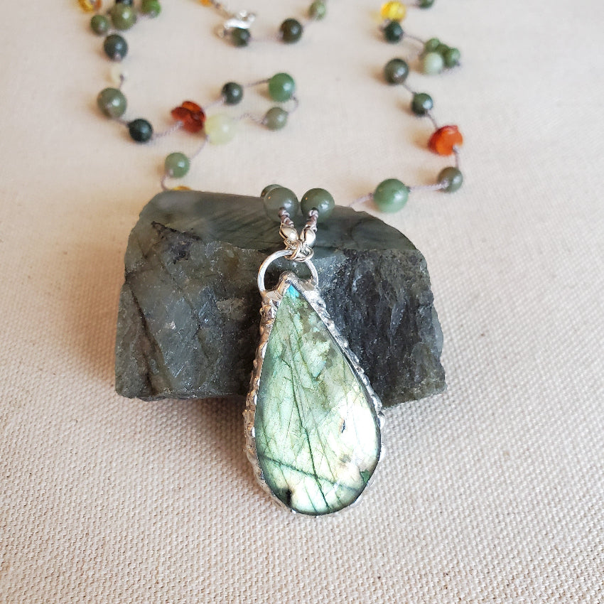 Labradorite focal multi gemstone necklace 