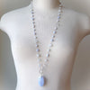 Multi Gemstone long knotted necklace on bust