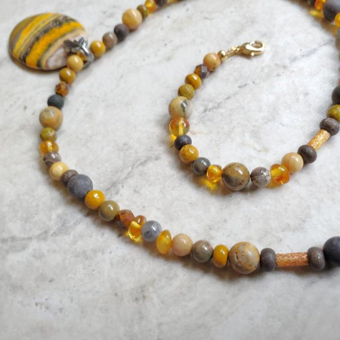 Bumble Bee Jasper Multi Gemstone Necklace