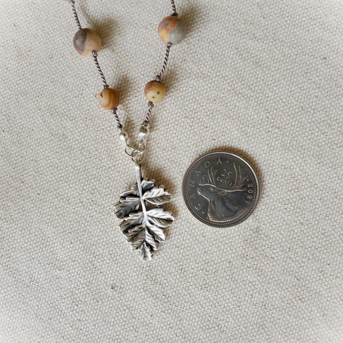 Hand knotted silk necklace with Picasso Jasper and Crazy Lace agate