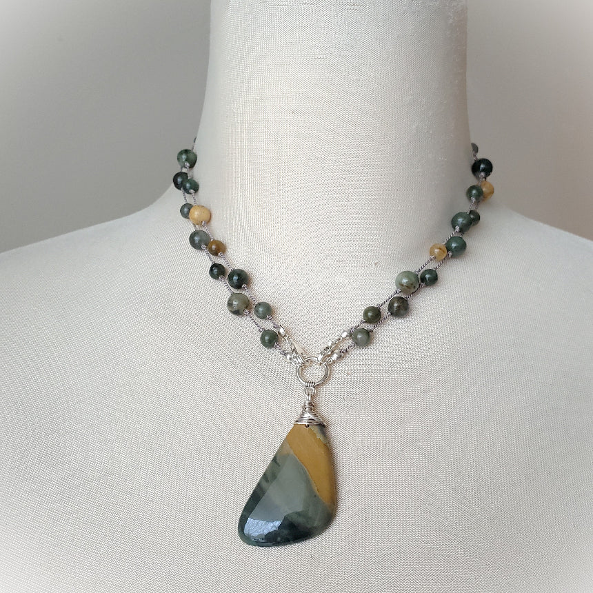 Ohywee Jasper & African Jade Knotted Necklace on bust