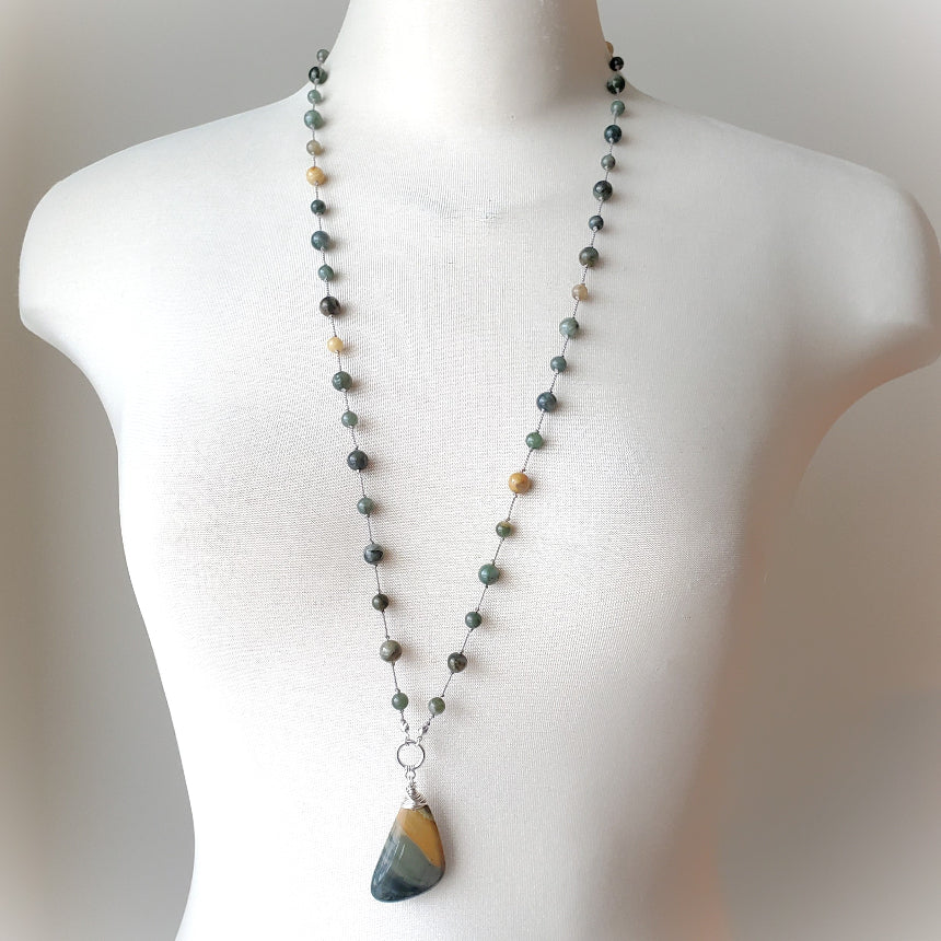 Ohywee Jasper & African Jade Knotted Necklace on bust