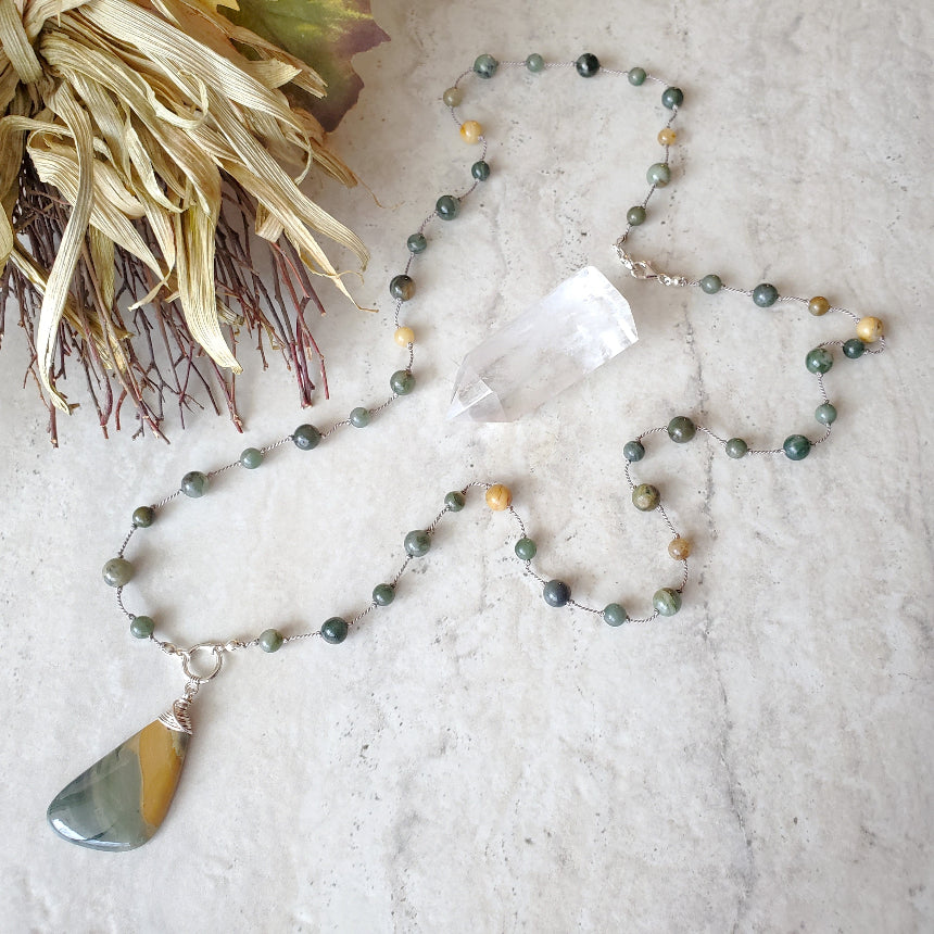 Ohywee Jasper & African Jade Knotted Necklace on tile