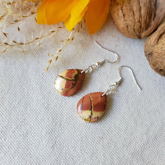 Picasso Jasper teardrop earrings on linen