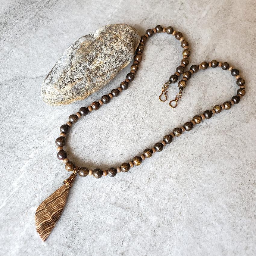 Aragonite & Bronzite Beaded Necklace