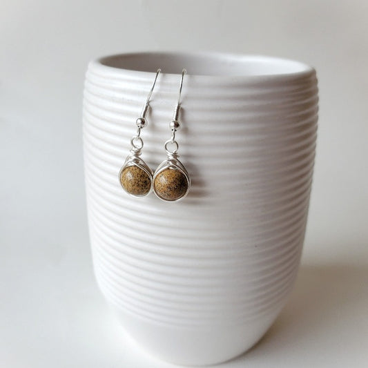 Picture Jasper herringbone wrap earrings hanging