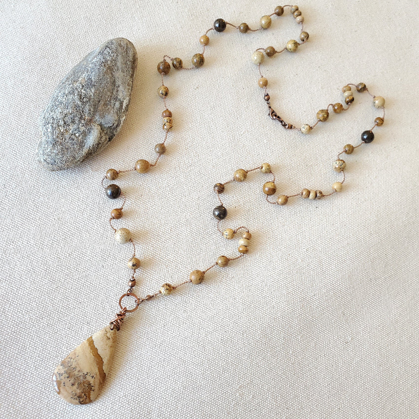 Picture Jasper Long Knotted Necklace