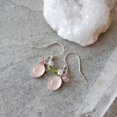 Rose Quartz Cluster Dangle earrings 