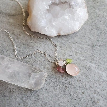 Rose Quartz Cluster Dangle Pendant necklace