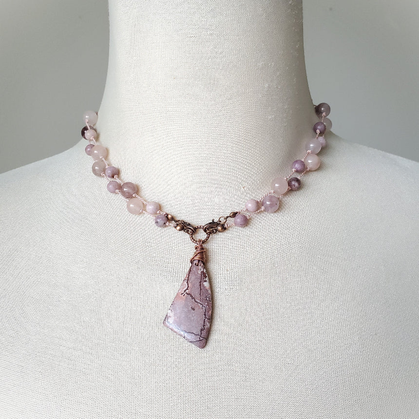 Sonora Dendrite Multi Gemstone Long Knotted Necklace