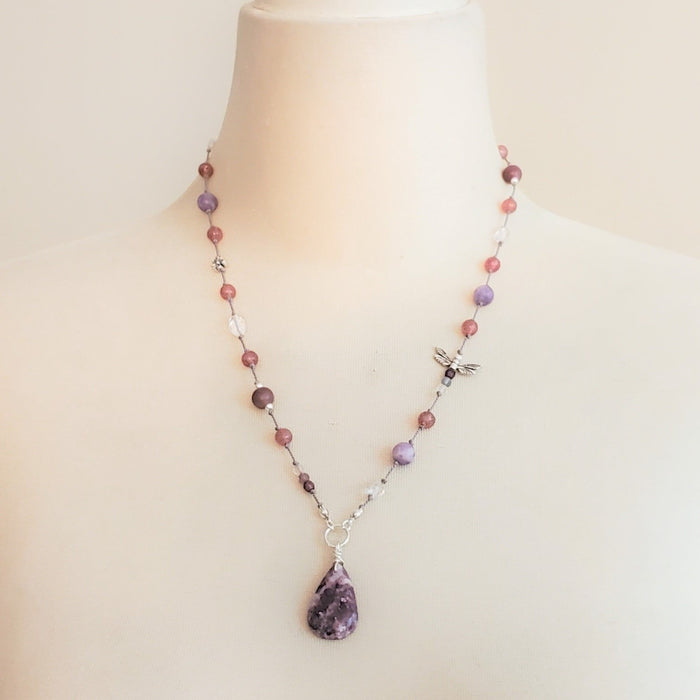 Hand knotted silk multi gemstone necklace